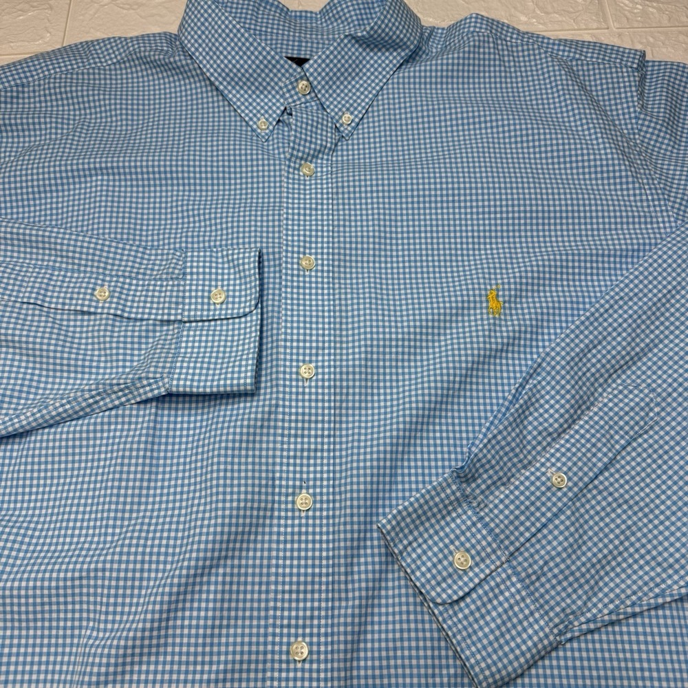 Ralph Lauren Shirt Mens 3XLT Tall Blue White Gingham Check Button Down Cotton